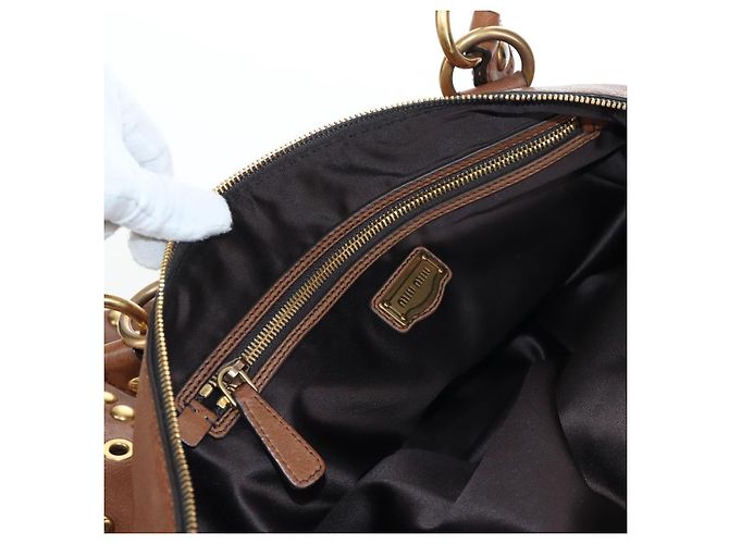 Sac à main Miu Miu en cuir 2way Marron Or Auth 202512A Doré - vue 25