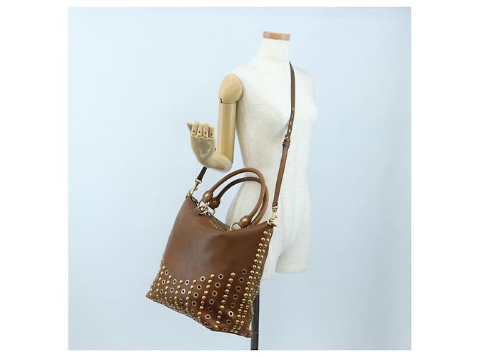 Sac à main Miu Miu en cuir 2way Marron Or Auth 202512A Doré - vue 28