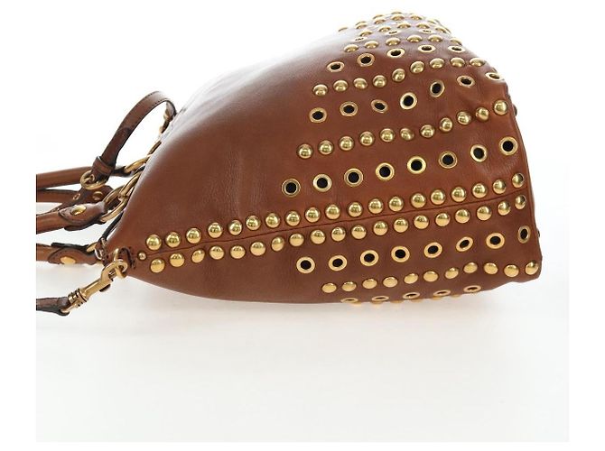 Sac à main Miu Miu en cuir 2way Marron Or Auth 202512A Doré - vue 4