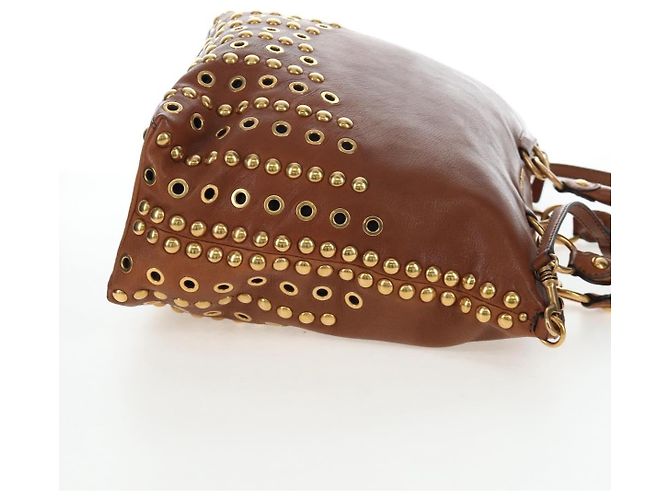 Sac à main Miu Miu en cuir 2way Marron Or Auth 202512A Doré - vue 5