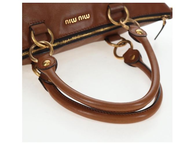 Sac à main Miu Miu en cuir 2way Marron Or Auth 202512A Doré - vue 8