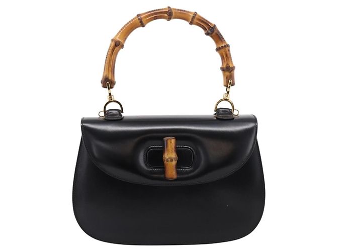 Sac à main GUCCI Bamboo en cuir 2 voies Noir Or 000 926 0633 Auth ep16411V Doré - vue 13