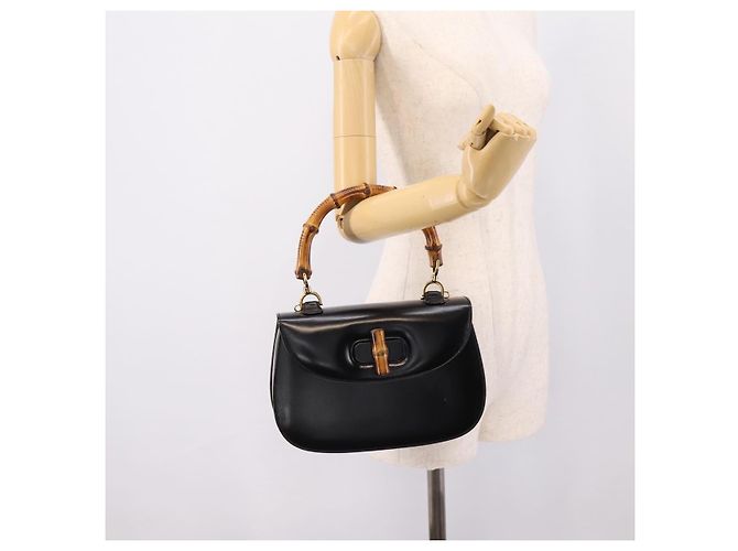 Sac à main GUCCI Bamboo en cuir 2 voies Noir Or 000 926 0633 Auth ep16411V Doré - vue 25
