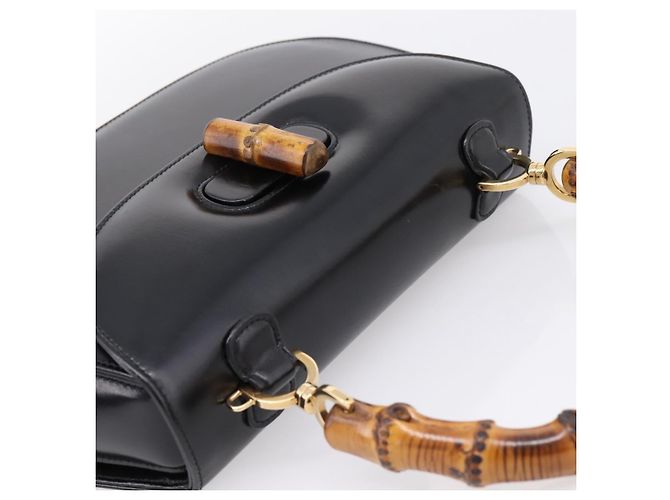 Sac à main GUCCI Bamboo en cuir 2 voies Noir Or 000 926 0633 Auth ep16411V Doré - vue 6