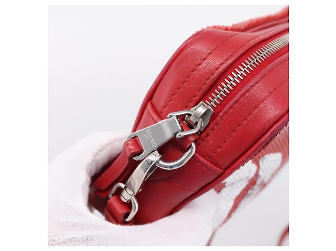 Miu Miu Schultertasche Leder Pailletten Rot Silber Auth 167643A - Ansicht 10