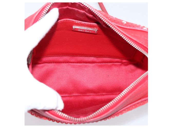 Miu Miu Schultertasche Leder Pailletten Rot Silber Auth 167643A - Ansicht 11