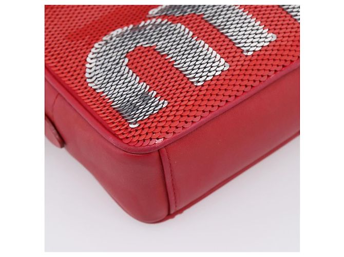Miu Miu Schultertasche Leder Pailletten Rot Silber Auth 167643A - Ansicht 14