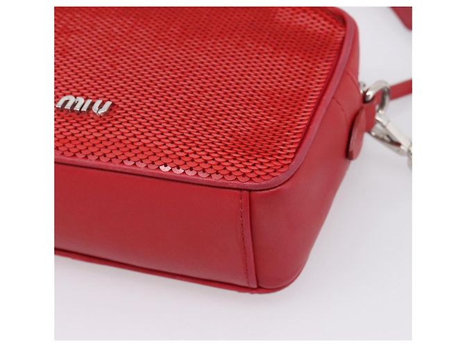 Miu Miu Schultertasche Leder Pailletten Rot Silber Auth 167643A - Ansicht 15
