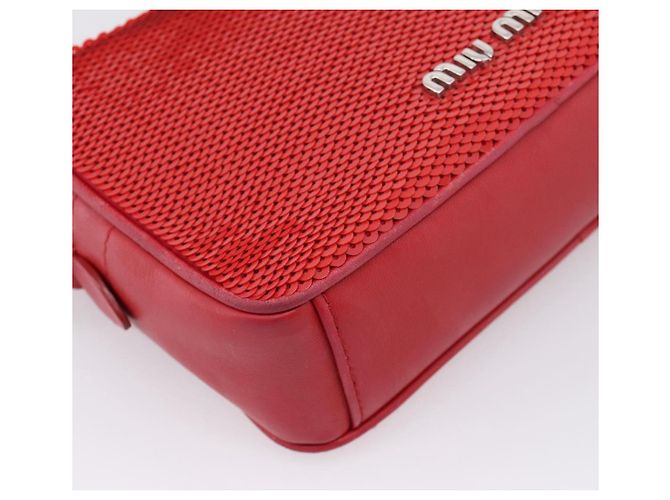 Miu Miu Schultertasche Leder Pailletten Rot Silber Auth 167643A - Ansicht 16