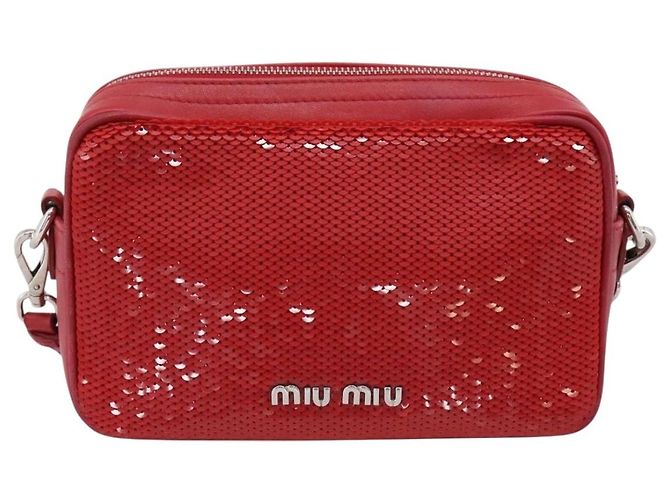 Miu Miu Schultertasche Leder Pailletten Rot Silber Auth 167643A - Ansicht 2