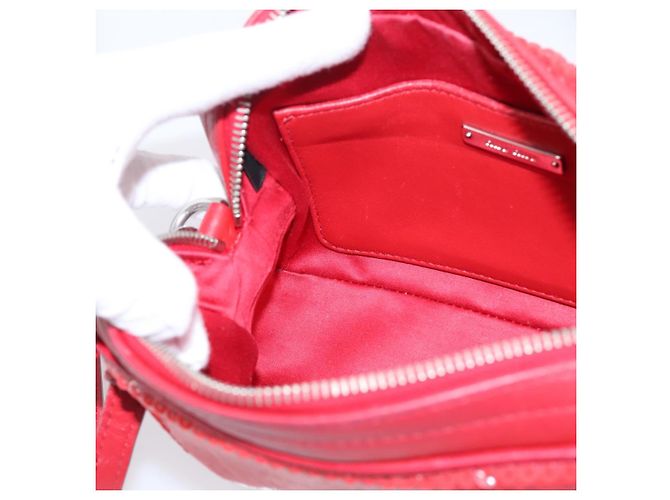Miu Miu Schultertasche Leder Pailletten Rot Silber Auth 167643A - Ansicht 21