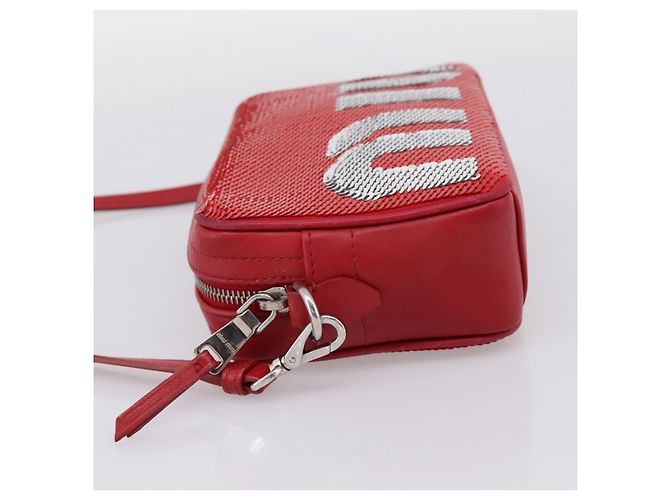 Miu Miu Schultertasche Leder Pailletten Rot Silber Auth 167643A - Ansicht 3