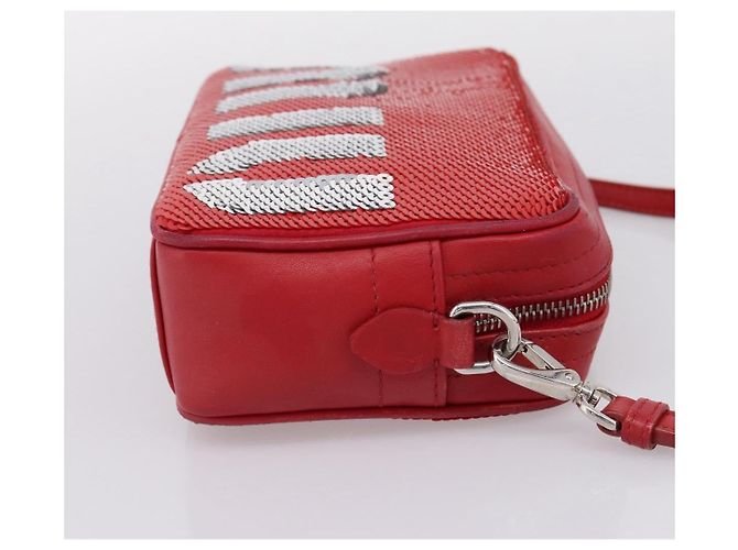 Miu Miu Schultertasche Leder Pailletten Rot Silber Auth 167643A - Ansicht 4