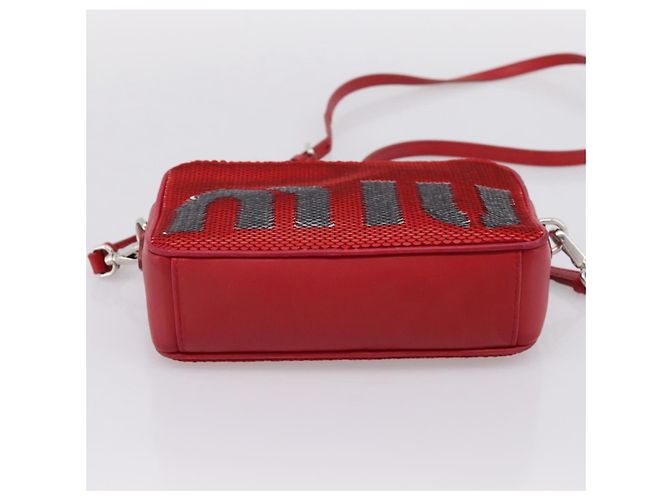 Miu Miu Schultertasche Leder Pailletten Rot Silber Auth 167643A - Ansicht 5