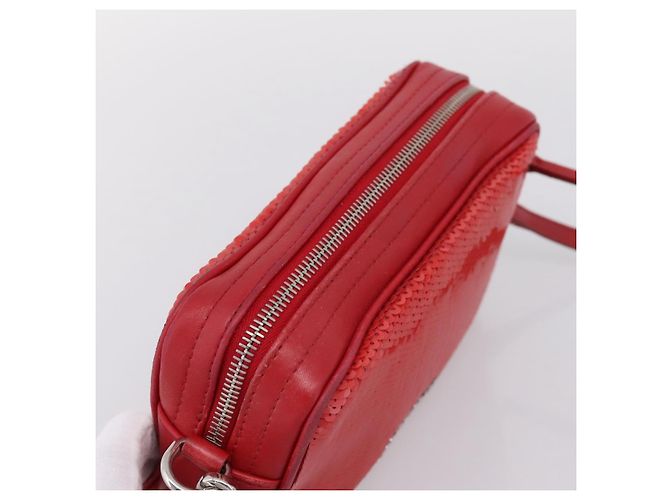 Miu Miu Schultertasche Leder Pailletten Rot Silber Auth 167643A - Ansicht 6