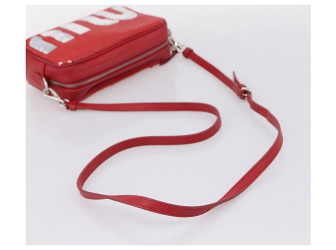 Miu Miu Schultertasche Leder Pailletten Rot Silber Auth 167643A - Ansicht 7