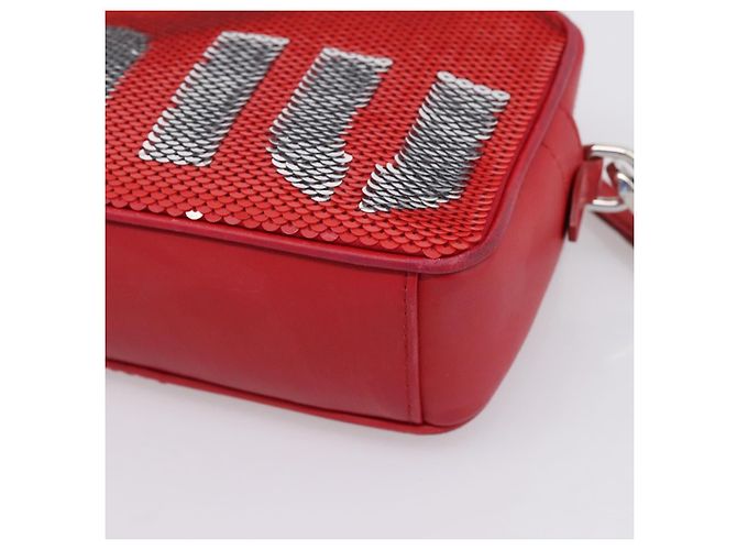 Miu Miu Schultertasche Leder Pailletten Rot Silber Auth 167643A - Ansicht 9