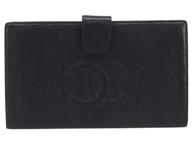 Cartera larga CHANEL Caviar Skin Black Gold CC Auth 206812 Negro Dorado - vista 13