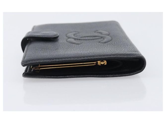 Cartera larga CHANEL Caviar Skin Black Gold CC Auth 206812 Negro Dorado - vista 4
