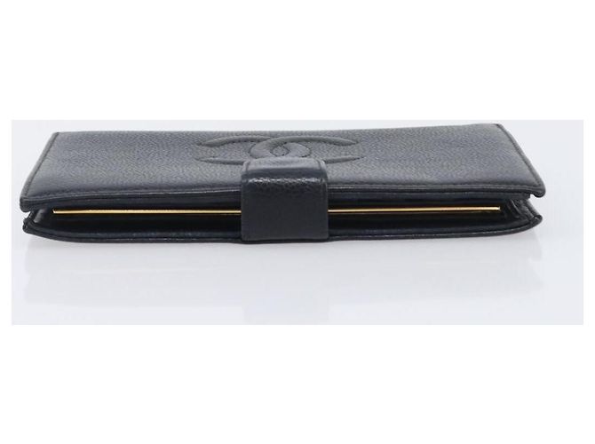 Cartera larga CHANEL Caviar Skin Black Gold CC Auth 206812 Negro Dorado - vista 5