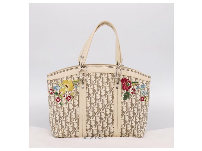Christian Dior Trotter Canvas Handtasche Beige Silver Auth 201379M Silber - Ansicht 12