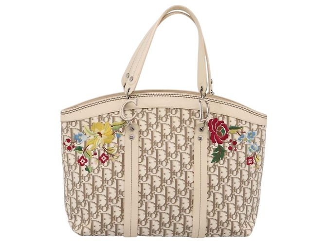 Christian Dior Trotter Canvas Handtasche Beige Silver Auth 201379M Silber - Ansicht 13