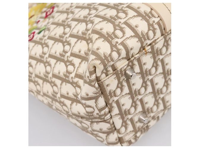 Christian Dior Trotter Canvas Handtasche Beige Silver Auth 201379M Silber - Ansicht 15