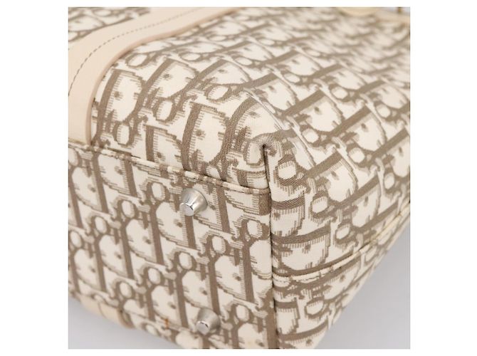 Christian Dior Trotter Canvas Handtasche Beige Silver Auth 201379M Silber - Ansicht 16