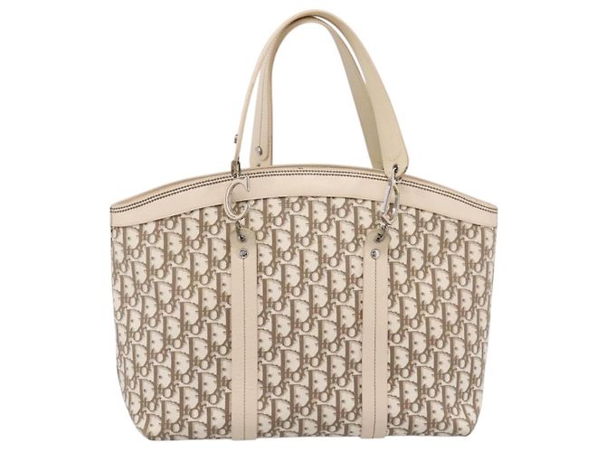 Christian Dior Trotter Canvas Handtasche Beige Silver Auth 201379M Silber - Ansicht 2