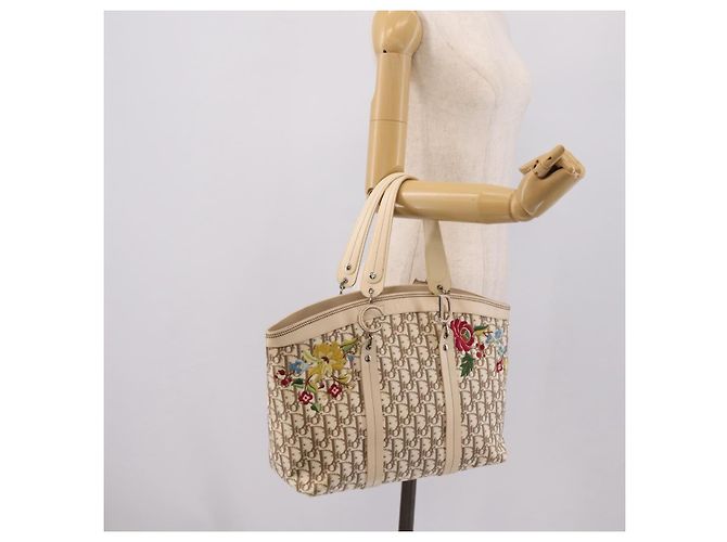 Christian Dior Trotter Canvas Handtasche Beige Silver Auth 201379M Silber - Ansicht 26