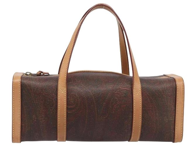 Bolsa ETRO PVC Canvas Brown Gold Auth 206896 Marrom Dourado - vista 13
