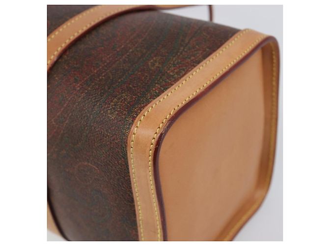 Bolsa ETRO PVC Canvas Brown Gold Auth 206896 Marrom Dourado - vista 15