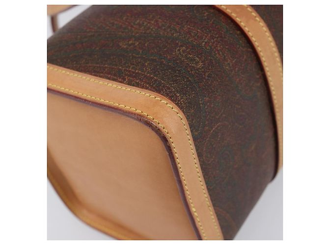 Bolsa ETRO PVC Canvas Brown Gold Auth 206896 Marrom Dourado - vista 16
