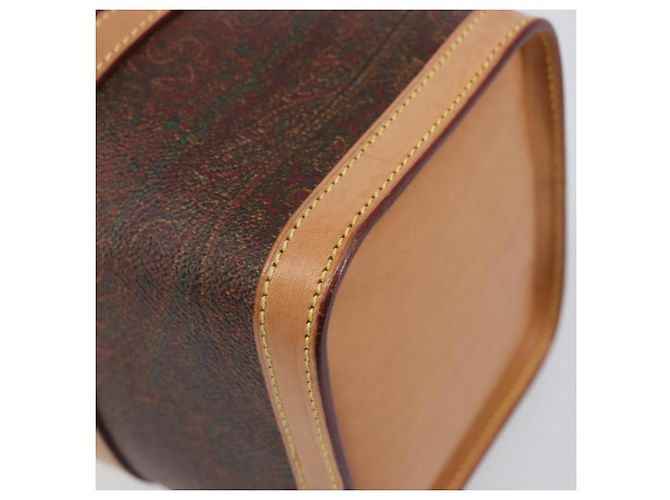 Bolsa ETRO PVC Canvas Brown Gold Auth 206896 Marrom Dourado - vista 17