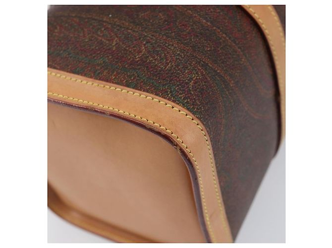 Bolsa ETRO PVC Canvas Brown Gold Auth 206896 Marrom Dourado - vista 18