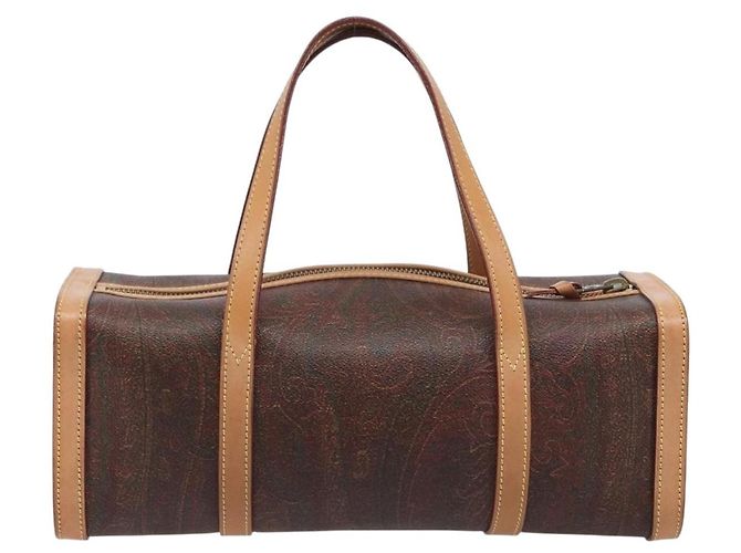 Bolsa ETRO PVC Canvas Brown Gold Auth 206896 Marrom Dourado - vista 2
