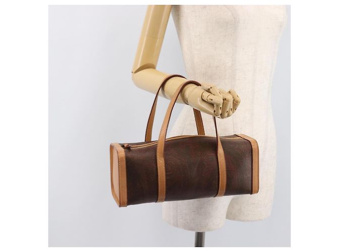 Bolsa ETRO PVC Canvas Brown Gold Auth 206896 Marrom Dourado - vista 23
