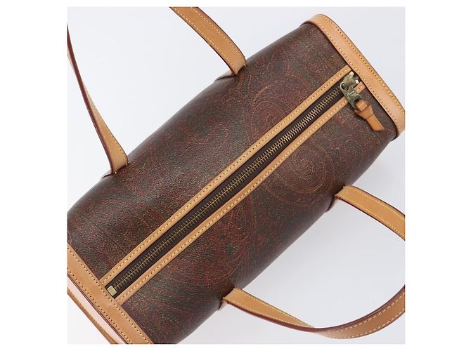 Bolsa ETRO PVC Canvas Brown Gold Auth 206896 Marrom Dourado - vista 7