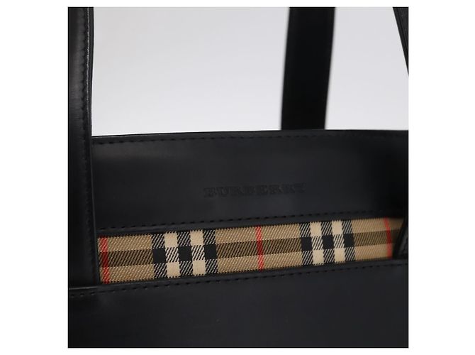 BURBERRY Nova Check Handtasche Leder Black Beige Auth BA16132 Schwarz - Ansicht 17