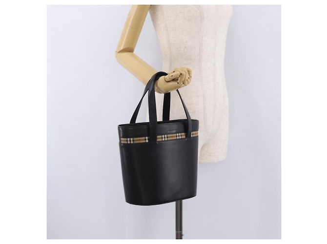 BURBERRY Nova Check Handtasche Leder Black Beige Auth BA16132 Schwarz - Ansicht 22