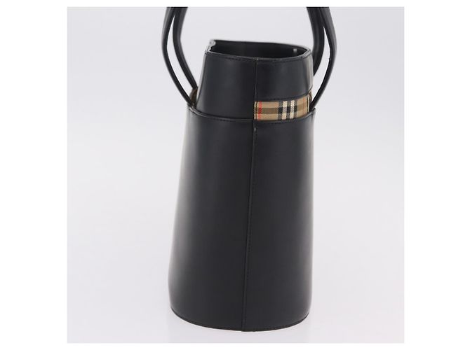 BURBERRY Nova Check Handtasche Leder Black Beige Auth BA16132 Schwarz - Ansicht 4