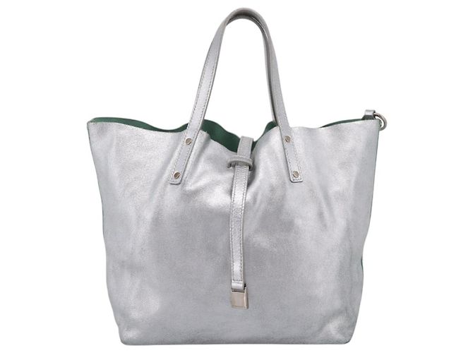 Tiffany & Co. Hand Bag Leather Silver Auth 206887A Silvery - view 13