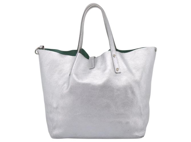 Tiffany & Co. Hand Bag Leather Silver Auth 206887A Silvery - view 2