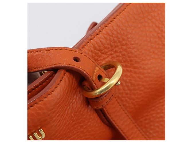 Saco Tote Miu Miu em Couro 2way Laranja Tom Dourado Auth BA16090 - vista 10