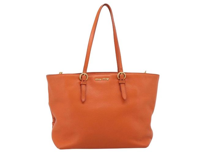 Saco Tote Miu Miu em Couro 2way Laranja Tom Dourado Auth BA16090 - vista 13