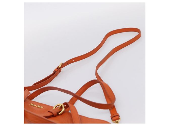 Saco Tote Miu Miu em Couro 2way Laranja Tom Dourado Auth BA16090 - vista 15