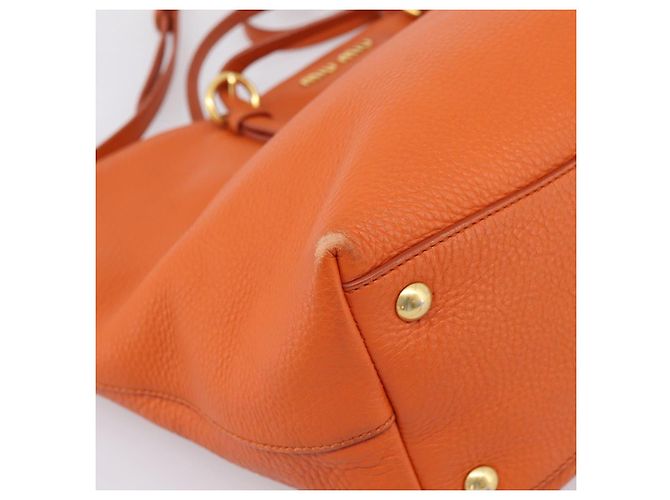 Saco Tote Miu Miu em Couro 2way Laranja Tom Dourado Auth BA16090 - vista 17