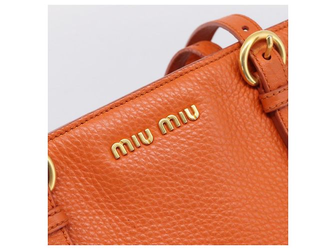 Saco Tote Miu Miu em Couro 2way Laranja Tom Dourado Auth BA16090 - vista 20