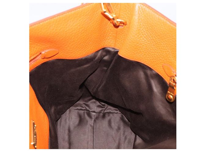 Saco Tote Miu Miu em Couro 2way Laranja Tom Dourado Auth BA16090 - vista 23