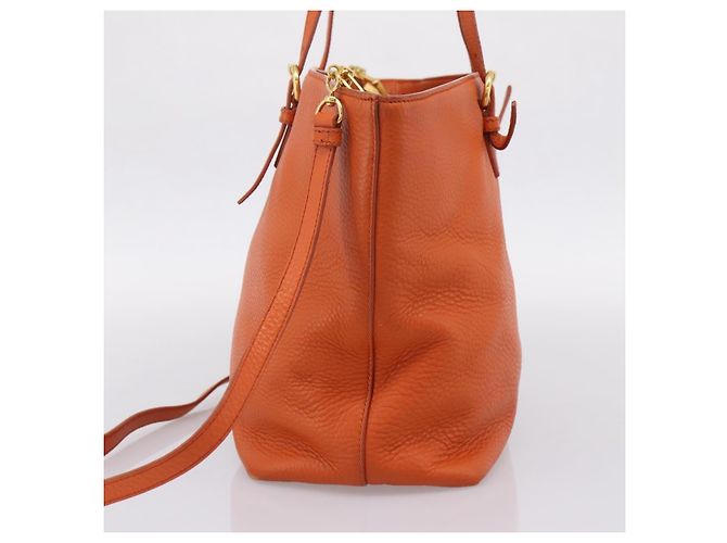 Saco Tote Miu Miu em Couro 2way Laranja Tom Dourado Auth BA16090 - vista 4